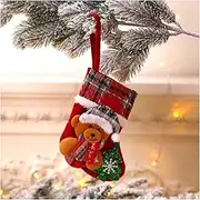 [Generic] Christmas Stocking Christmas Stocking Three-Dimensional Santa Claus Doll Christmas Tree Pendant Small Plaid Christmas Socks Large Storage Space Christmas Stockings(Czech Republic)