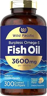 Burpless Fish Oil 1200 mg | 300 Softgels | with 360 mg Omega-3 Fatty Acids | Natural Lemon Flavor | Non-GMO, Gluten Free Supplement | by Carlyle