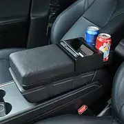 Car Center Console Cover, Auto Armrest Cushion Pillow with Cup Holder, Faux Leather 6.5cm Memory Foam Arm Rest Pad Storage Box, Universal Armrest Protector Fit for Most Cars (Black)