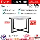 Artiss Round Coffee Table Side End Tables Bedside Marble Effect 70cm Round Black