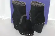 NEW! STUART WEITZMAN Black Sport Suede INFUR Fur Wedge Ankle Zip Boots 10 $675
