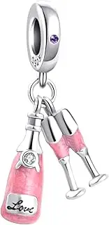 [Generic] Champagne Charm, Celebrations Charm, S925 Sterling Silver, Enamel, Fits European Bracelets, Bottle Charm, Wine Charm, Champage and Glasses Charm