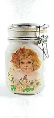 Handpainted in Greece Bormioli Rocco Fido Glass Mason Jar 1lt FrenchBlonde Girl