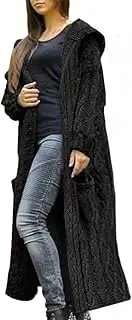 [Koinshha] Women Hooded Long Cardigan Coat Casual Cable Knit Open Front Cardigan Sweater
