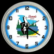 16" Hamm's Beer Land Of Sky Blue Water Sign Blue Neon Clock Man Cave Garage Bar