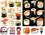 Cute Kawaii Sushi Collage Sheet Supplies Scrapbooks Junk Journal Card Toppers