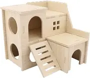 Tiny Hamster Maze Wood House Fun Slide House Double-Decker Hut for Dwarf Gerbil Mouse Mice Rat Small Animals(Only for Small Hamster)