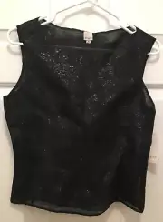 NWT Anne Klein Women's Desire Shimmer Sheer Black Sleeveless Blouse Top Size 4