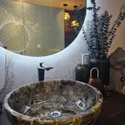 24" Natural Wild Agate Stone Round Sink Wash Basin for Kitchen & Bathroom Decors