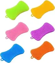 6PCS Silicone Dish Sponges Scrubber, Super Durable Food-Grade Silicone Sponges Kitchen Sponge, Multi-Purpose and Efficient Sponge Kitchen Gadgets, Especial Delicate Kitchen Cleaning Sponge Brush