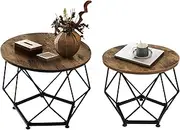 Esplorilo Small Coffee Table, Round End Table Set of 2 with Wooden Table and Metal Frame, Modern Side Table, Coffee Tables for Living Room, Bedroom, Home Office, Farmhouse, Rustic Brown and Black