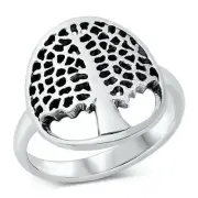 Tree of Life Ring Genuine Sterling Silver 925 Oxidized Face Height 18 mm Size 10