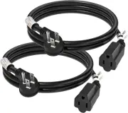 1875W Flat Plug Extension Cord 3 Feet 14 AWG 15A Black, 2 Packs
