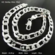 Men's Necklace 925 Sterling Silver Filled Solid Real Statement Figaro Chain 70cm