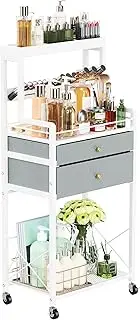 BEGULF Big Makeup Organizer and Storage, Floor Makeup Vanity Organizer with Drawers, 4 Tier Cosmetic Storage Organizer Stand, Makeup Cart Organizer with Wheels for Skin Care Storage (White)