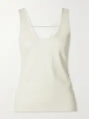 [Givenchy] Givenchy - Paneled Ribbed Leather And Stretch-cotton Jersey Tank - Off-white - small small Off-white