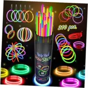 210 PCS Colorful Glow Sticks - 100 8' Glow Sticks, 100 Connectors, Party Pack