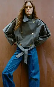 [DARKPARK] Penelope Shepherd-Check Cotton Cropped Trench Coat