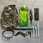 NEW 10 Piece Emergency EDC Bug Out Get Home Survival Sling Bag Kit WOODLAND CAMO