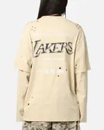 [MITCHELL & NESS] Mitchell & Ness Los Angeles Lakers Chromed Mock Long Sleeve T-shirt Khaki - Size L L Khaki