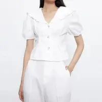 在飛比找蝦皮購物優惠-韓版白領上衣丁襯衫進口 57625