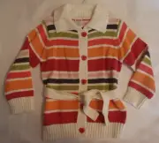 GYMBOREE XS 3 4 Popstar Academy Little Hearts Striped Belted Button Sweater NWT