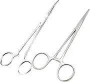 POPETPOP 2pcs 18cm Hemostatic Forceps Stainless Steel Straight Curved Tweezers Clamp Multifunctional Epilating Forceps Fishing Hook Remover for Home