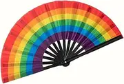 Yowzpe Rainbow Handheld Fan Colorful Rainbow Pride Party Decor Hand Rainbow Folding Fans for Women Men Dance Performance Folding Fan Cosplay Wedding Props Decorative