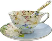 Krysclove European Fine Bone China Teacup and Saucer Set, Delicate Royal Bone China Coffee Mug Ceramic Tea Cups (Blue)