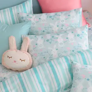 【HongYew 鴻宇】300織美國棉 兩用被床包組-眠眠兔 藍(雙人特大)