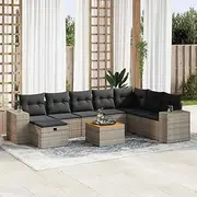 Garden Sofa Set 9 Piece Grey Poly Rattan Outdoor Furniture, Patio Table, Chairs, Balcony, Bench