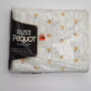 Vtg Pequot Yellow Floral Stripe TWIN FITTED Sheet Percale, Unused NIP Vintage