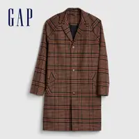 在飛比找蝦皮商城優惠-Gap 男裝 時尚中長版V領羊毛大衣-卡其/紅格子(5287