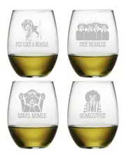 Susquehanna Glass Set of 4 The Beagles Assortment Stemless Wine Tumblers