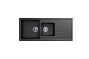 CARYSIL Vivaldi D200 Granite Kitchen Sink - 1160 x 500mm 1+1/2 Bowl with Reversible Drainer - Deep Black - Top Mount
