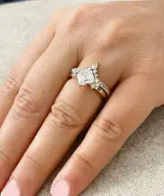 14k Yellow Gold Asscher Cut Moissanite And Natural Diamond Engagement Ring 2.50
