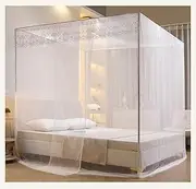 Four Corner Bed Bracket with Mosquito Net, Canopy Bed e Post Stainless Steels Bed Canopy e (White Full)