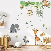 PLIGREAT Jungle Animals Wall Dtickers Tree Branch Climbing Wall Decals Monkey Lion Elephant Zebra Koala Giraffe Wall Decor Removable Vinyl Wall Sticker for Kids Nursery Bedroom Living Room Wall Decor