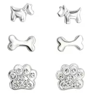 Kids Sterling Silver Crystal Dog Earrings Set