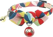 PetSoKoo Diamond Shaped Bowtie Cat Collar with Bell.Japan Lucky Daruma Charm and Cloisonne Print Crepe Fabric.Safety Breakaway.Soft,Lightweight,(Medium,Red)