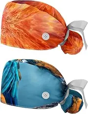 [YTYVAGT] 2-Pc,Nurse Scrub Caps,Scrub Hats with Buttons and Cotton Sweatband,Visual Sun Sunlight