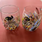 Italian Murano Confetti Stemless Wine / Water Glasses NEW Made In Italy