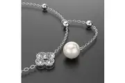 Solid 925 Sterling Silver Diamonelle Clover Pearl Charm Bracelet