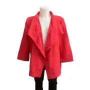 Chico’s Drape Front Jacket Breezy Sheen in Watermelon Fizz sz 2 Large New