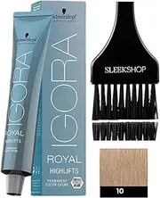 Schwarzkopf IGORA Royal HIGHLIFTS Permanent Hair Color Creme (with Sleek Tint Applicator Brush) Haircolor Cream (10-0 Ultra Blonde)