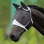 Fly Mask with Ears for Horses Soft Stretchy Mesh Horse Face Cover, Breathable Eye Protection Fly Masks UV Protective Horse Supplies (Black, L)