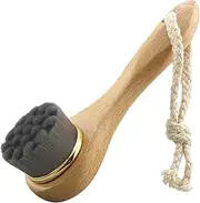 ADOCARN Exfoliating Facial Brush Soft Bristle Cleaning Brush Scrubber Natural Bristles Brush Facial Scrub Brush Massage Cleaning Brush Face Cleaner Brush Velvet Makeup Bag Wooden Black
