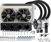 12V 24V A/C Air Conditioner Evaporator Radiator Compressor Kit Compatible For Muscle Car Truck Van Tractor Digger Motorhome AC Parts(12V Cool and Heat)