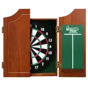 Formula Sports Dart Board Game 15 inch and Walnut Solid Wood Cabinet Set
