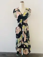 Caroline Morgan Maxi Dress Size 8 Floral Button Through Pockets Cap Sleeve Lace